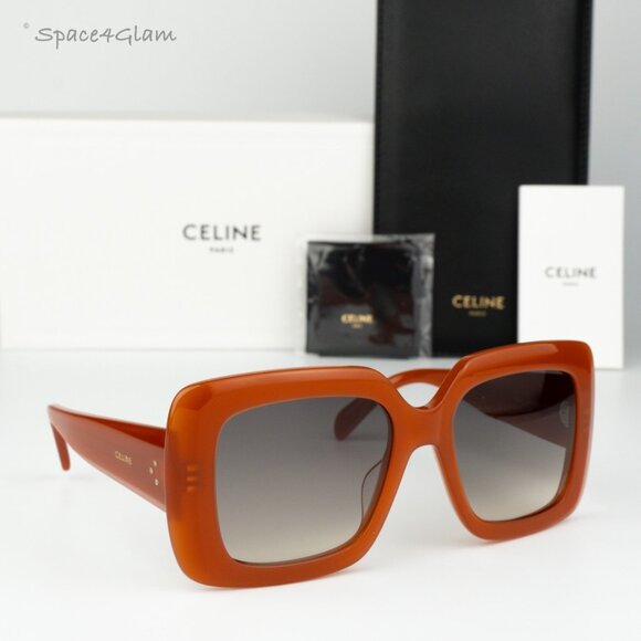 BRAND NEW Celine CL40263I 42F Shiny Orange Gradient Brown Geometric Sunglasses - Picture 3 of 8